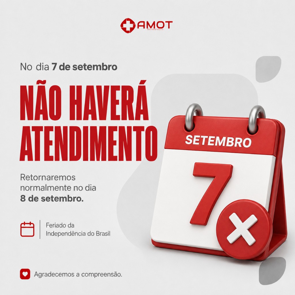No dia 7 de setembro não haverá atendimento. Retornamos no dia 8 de setembro. Feriado da Independência do Brasil.